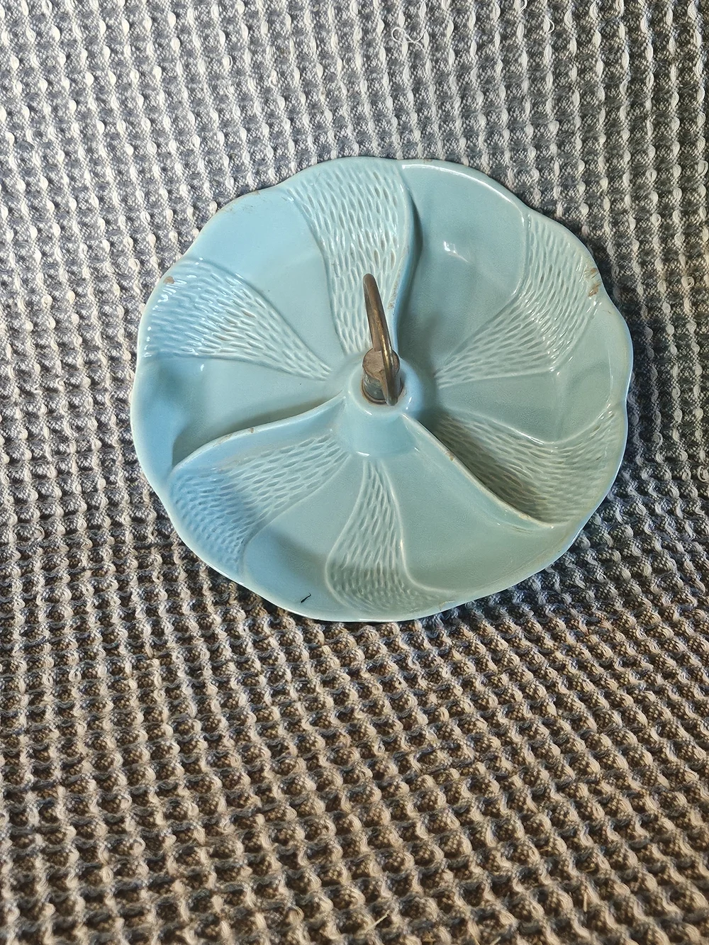 Turquoise Ceramic Sectioned Serving Dish with Center Handle